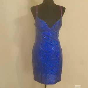 SIZE 9/10 BLUE Sequins Dress Blue Mini Dress by LA GLO.